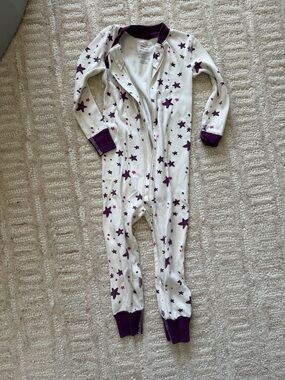 Hanna Andersson White Footed One-Piece with Purple Star Print